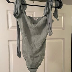 Free People Lola Sage Green Bodysuit with Tie Straps